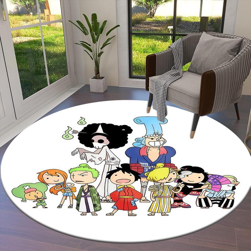 One Piece Logo Round Area Rug Carpet Rug For Living Room Bedroom Sofa Playroom Decor Nonslip Floor Mat
