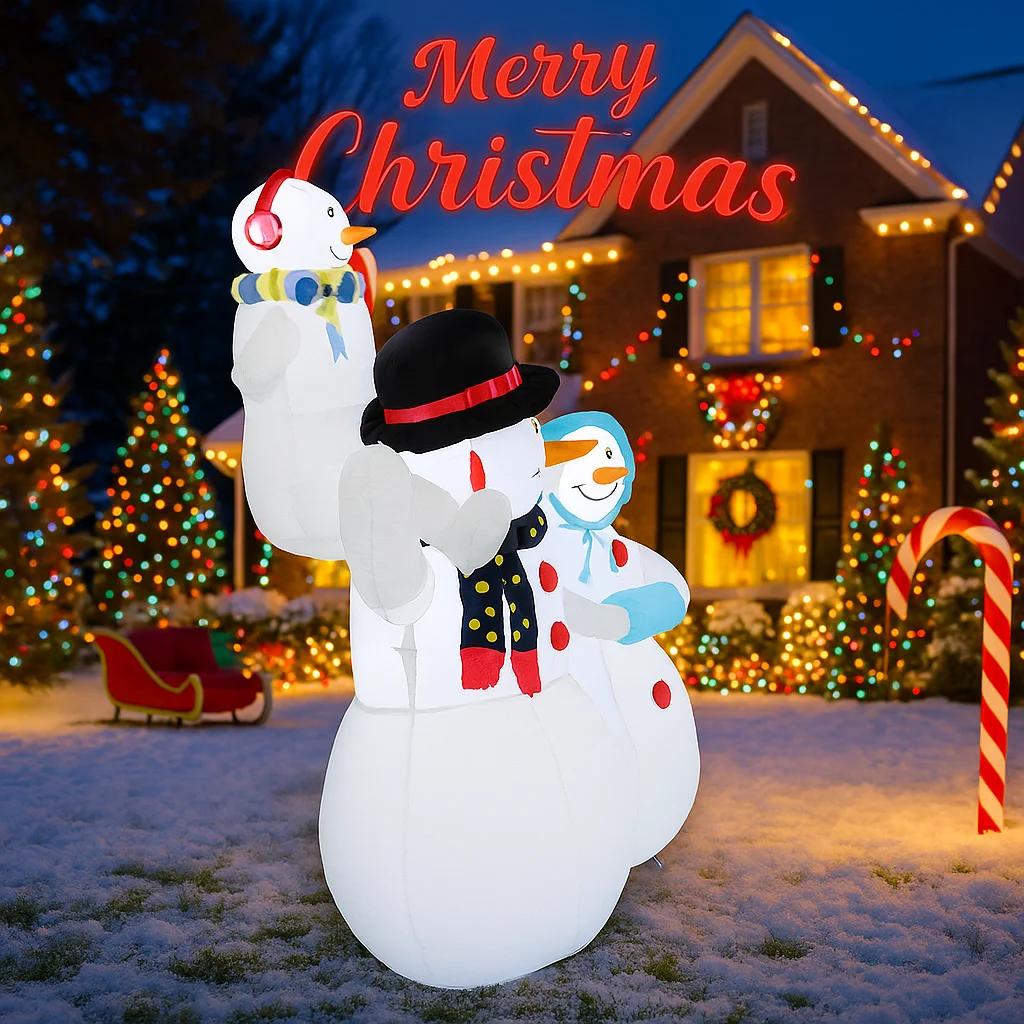 5.9FT Giant LED Light Inflatable Xmas Snowman Family Toys Festive Home Decorations Ornaments Yard Decor Supplies Holiday Gifts