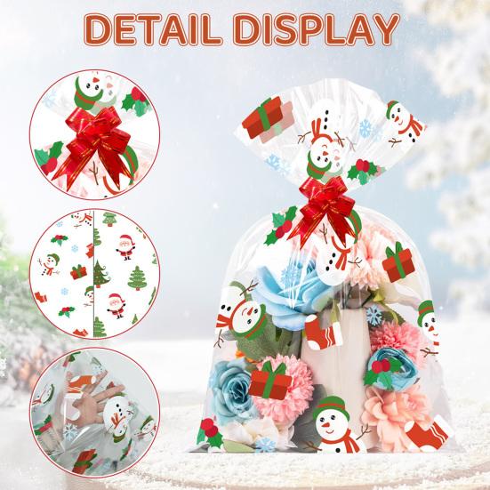 Christmas Treat Bags Plastic Clear Xmas Candy Bags with Pull Bow Set for Baby Shower Bridal Shower Raffle Easter Christmas Party Supplies