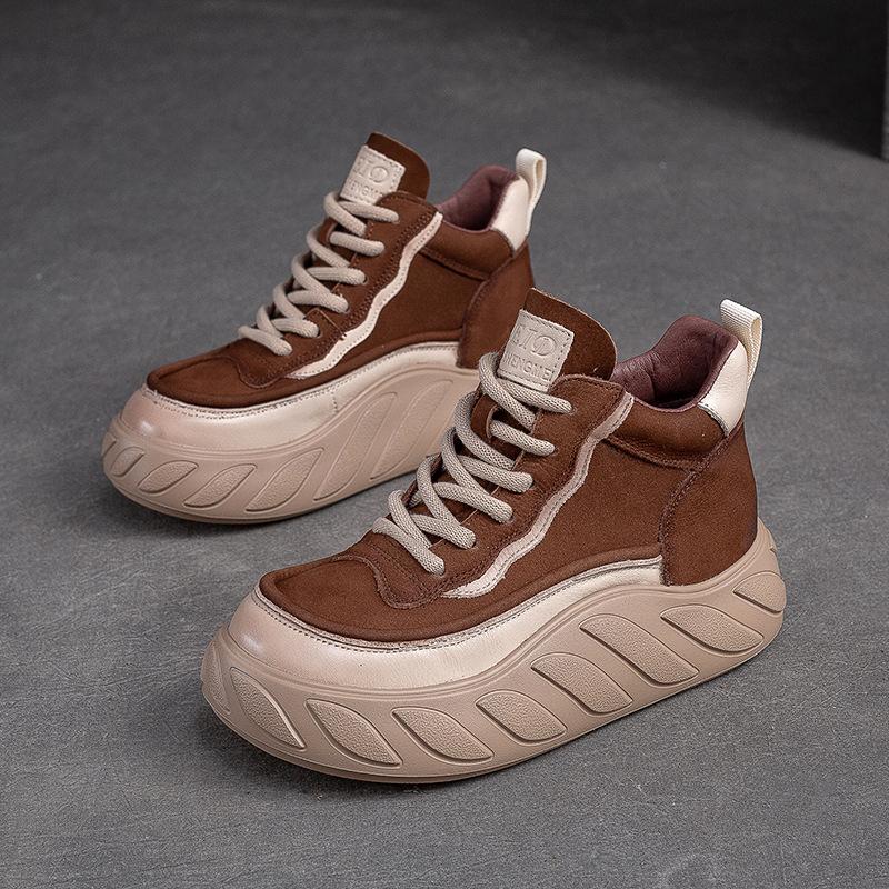 

Johnature/женские туфли на плоской платформе из натуральной кожи, удобные универсальные повседневные короткие ботинки на толстой подошве 35 жёлтый