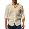 2026 Spring and Autumn Linen Shirt, Long Sleeve, Stand Collar, Breathable, Casual, Versatile Men's Shirt