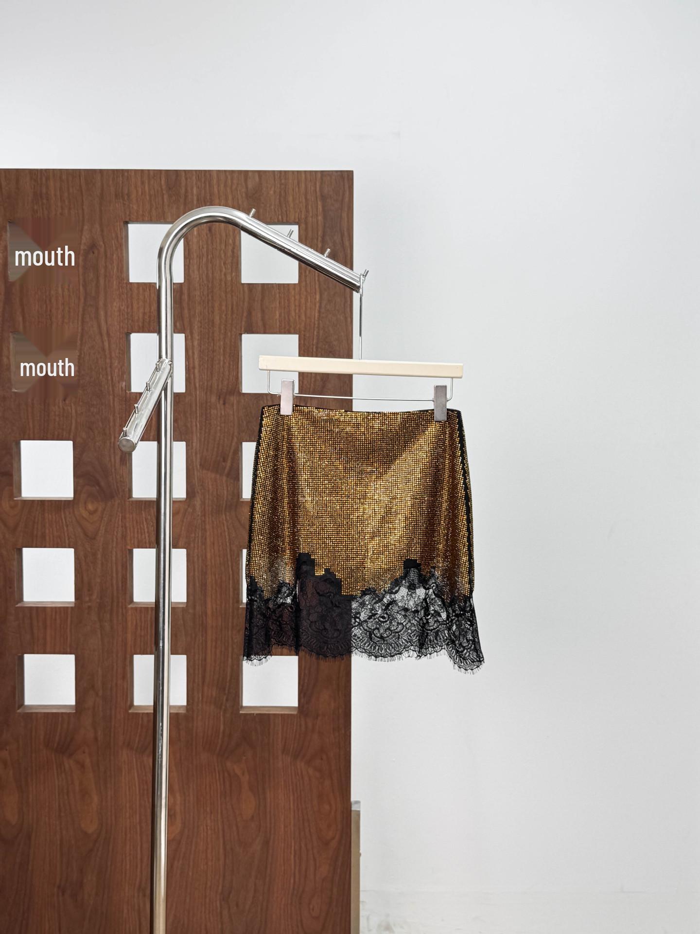 Нишевый Дизайн Осень/Зима 2025 Глубокий Коричневый Стразы Цепь-Замок Кружевной Пэчворк Мини Миди Юбка S глубокий/коричневый