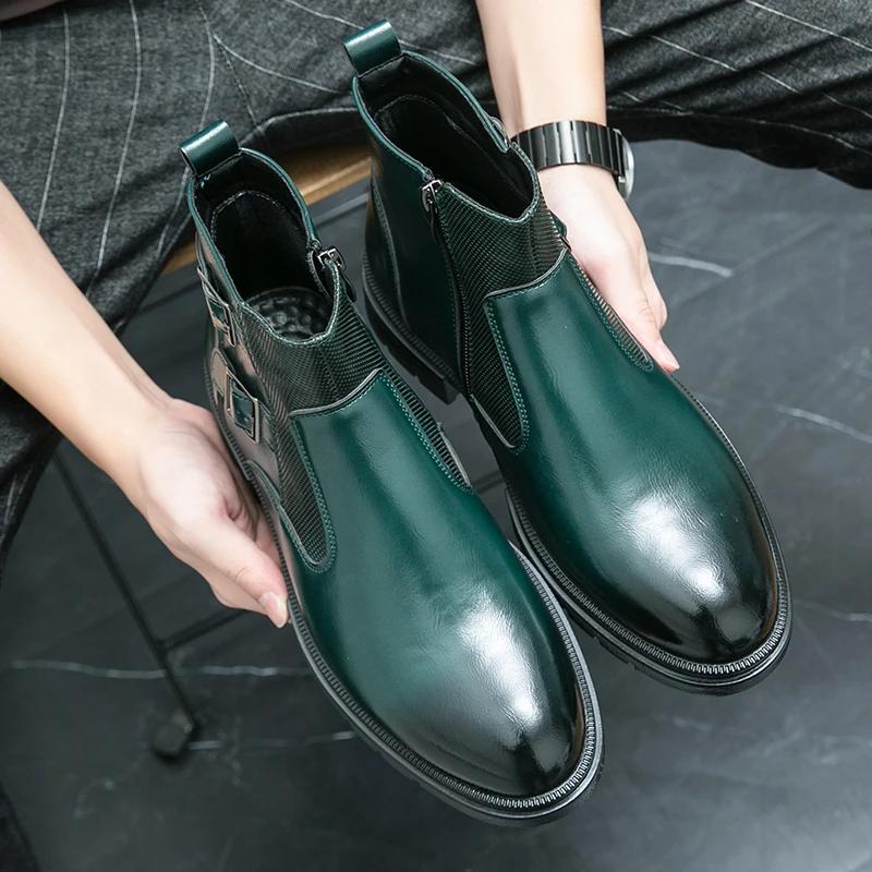 

Мужская обувь Мужские универсальные ботинки «Челси» Мужские ботинки Модные брендовые удобные ботильоны Боковая молния Мужские высокие прогулочные ботинки 46 зелёный