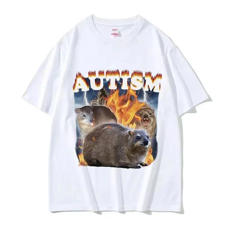 Funny Autism Hyrax Meme T Shirt Men Fashion O-Neck High Quality Fashion T-shirts Unisex Retro Oversized Cotton T-shirt