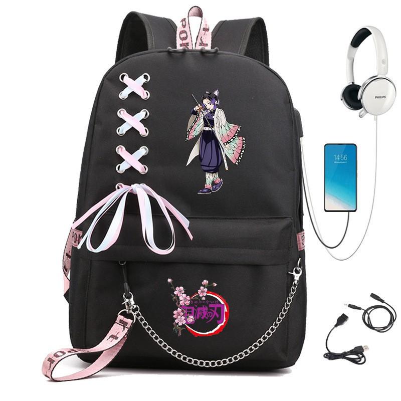 Anime Cosplay School Backpack With Chain Strap Teens - Lightweight Waterproof Canvas Rucksack High Students