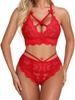 European & American Sexy Mesh Lingerie Set with Crisscross Straps - Two-Piece See-through