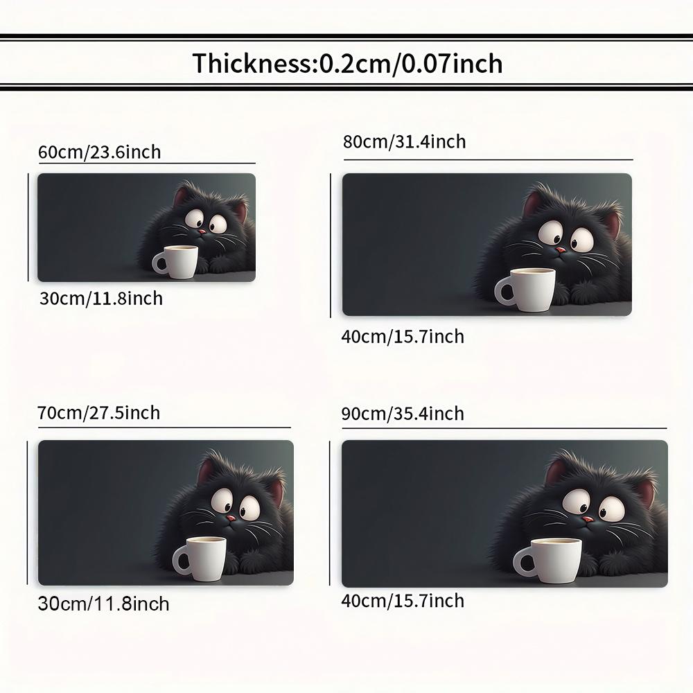 1pc Large Gaming Mouse Pad Cute Black Cat Coffee Design Non-Slip Rubber Base Washable Computer Desk Accessory for PC Game Office