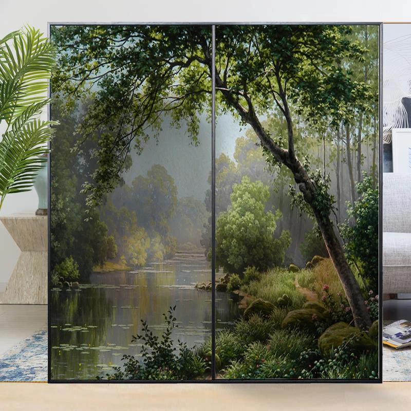 Green Plant Pattern Privacy Windows Film No Glue Static Cling Decorative Stained Glass Window Stickers