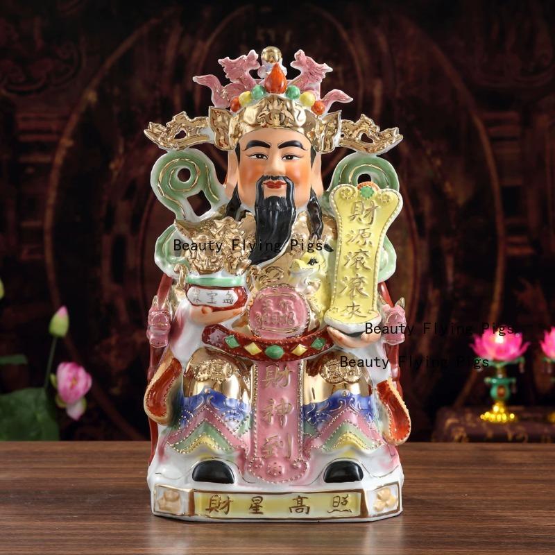 1PC Chinese Ceramic God of Wealth Ornament home decoration Wealth-attracting ornament Office Wealth Recruiting Statue 24-29CM
