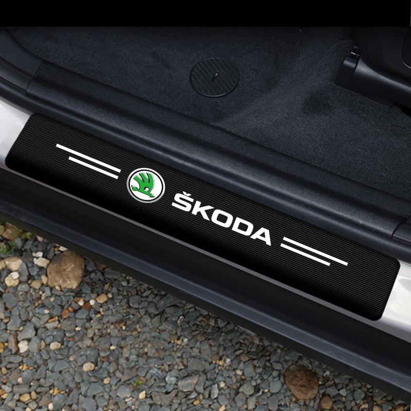 4 stuks Auto Deurplaat Koolstofvezel Drempelbeschermer Sticker voor Skoda Superb Octavia Kodiaq Yeti Rapid Karoq Fabia Kamiq Enyaq Vis