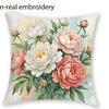 1/4 Stück Aquarell Pfingstrose Floral Kissenbezüge 2D Flachbedruckt Dekorative Kissenhüllen für Zuhause Sofa Schlafzimmer Kissenbezug