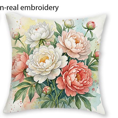 

1/4pcs Watercolor Peony Floral Throw Pillow Covers 2D Flat Printed Decorative Cushion Cases for Home Sofa Bedroom Cushion cover 45x45cm-1pcs