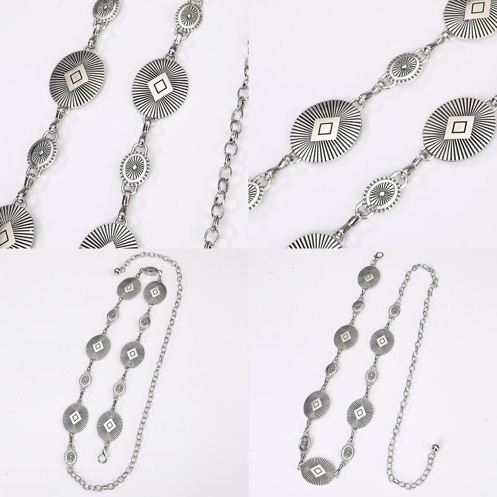 Silver Metal Waist Chain For Women With Retro Carved Buckle For Spring And Fall