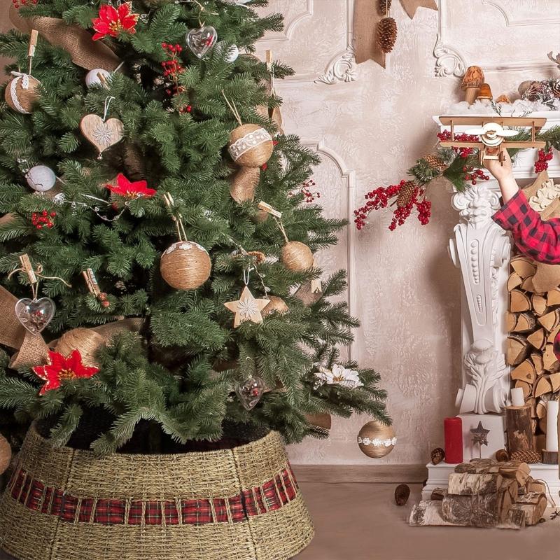 Festives Christmas Tree Collar Rattans Weave Base Stand Stylish Christmas Tree Skirt Festival Decoration for Office