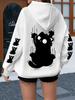 Bang Klein Zwart Katje Minimalistische Zwart-Witte Print Hoodie voor Grote Maten Dames Sweatshirt Winterkleding Dames