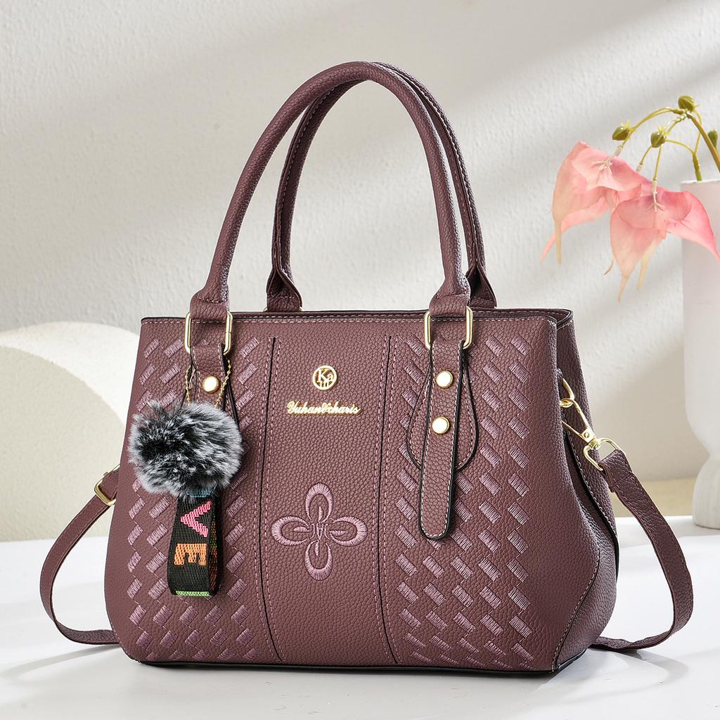 Japanese Style Exquisite Embroidered Ladies Handbag, Fashion Multiway Shoulder Crossbody Bag With Cute Plush Ornament