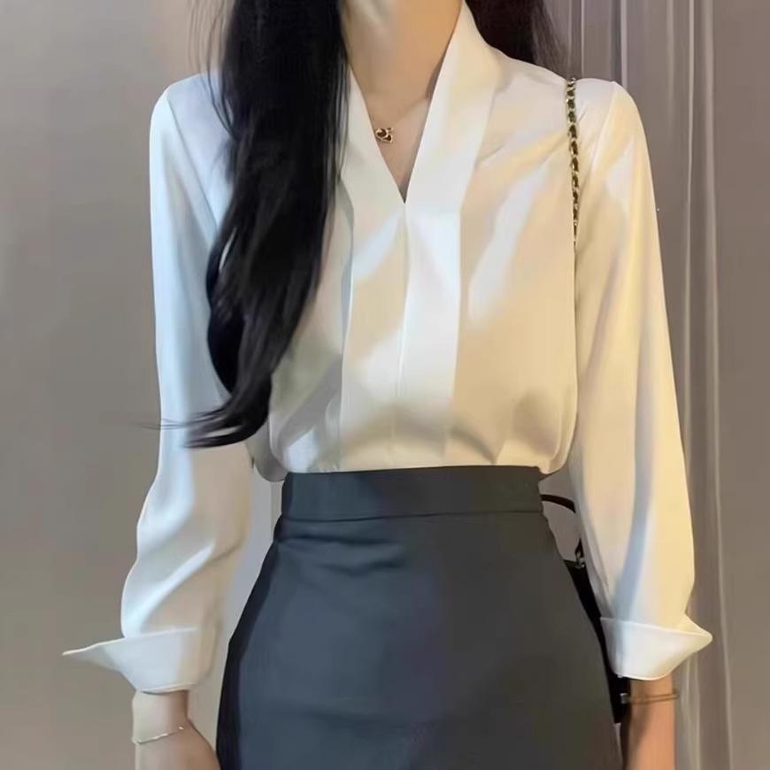 Женская белая рубашка с длинным рукавом - Нишевый дизайн 2026 Ранневесенняя коллекция Medium белый