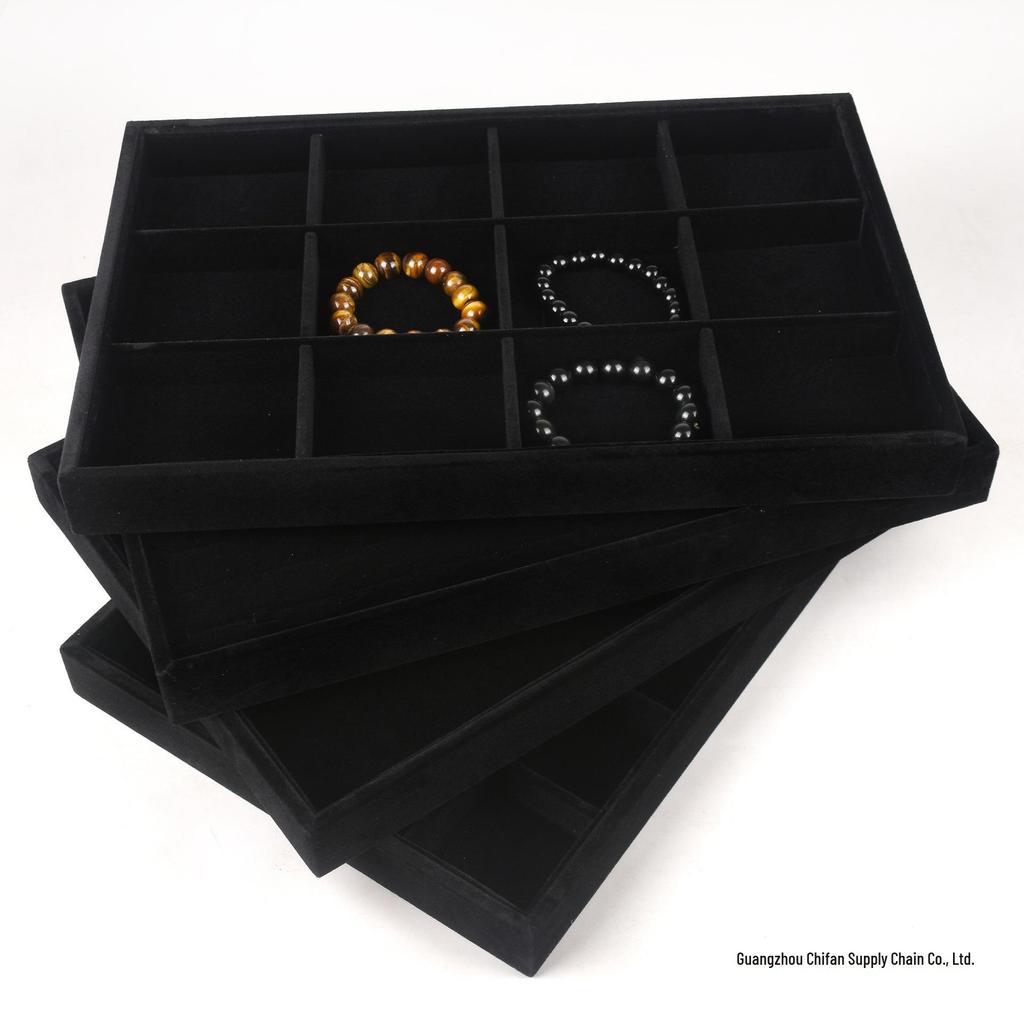 Czarna aksamitna taca na biżuterię: Pudełko ekspozycyjne na pierścionki, naszyjniki, bransoletki i wisiorki dla sprzedawców