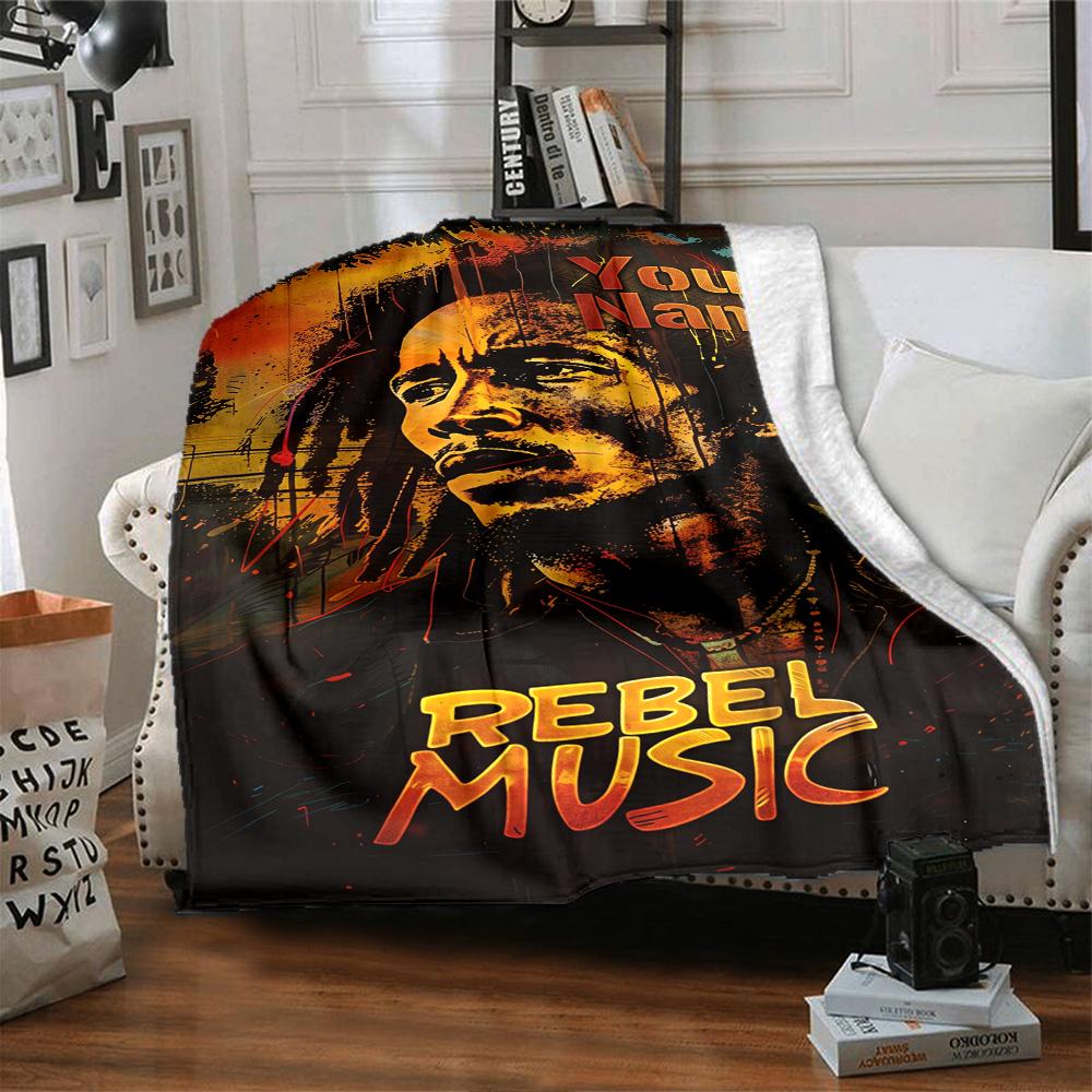 Bob Marley Personalized Text Blanket Throw Customizable Blanket Comfortable Suitable for Chair Living Room Seaside Sofa Four Seasons Multipurpose