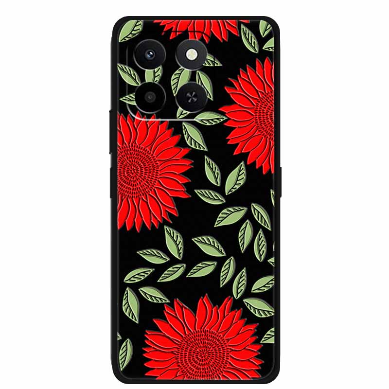 3D Case For Honor X7d 5G Case X 7 d Coque 6.77" Emboss Flowers Black Silicone Soft Back Cover For Honor X7d 4G Cases Shell Funda