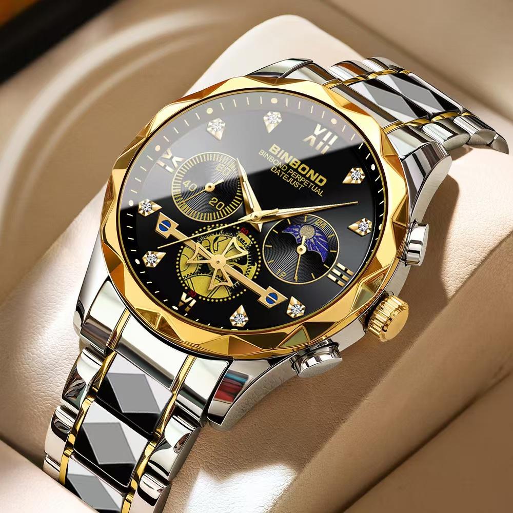 Binbond Latest Luxury Top Brand Men'S Watch Waterproof Luminous Timer Automatic Date Stainless Steel Man Quartz Movement Watch +Box