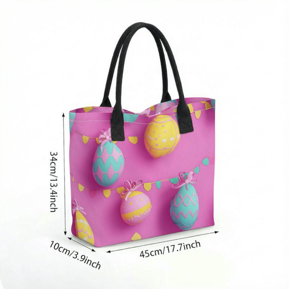Easter Egg Printed Tote Bag Portable Large Capacity Handbag for Daily Use Shopping
