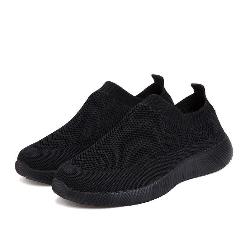 Light Breathable Women's Flats Knitted Mesh Running Sports Shoes Slip-on Walking Loafers Mother Shoes