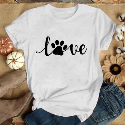 Love Paws Print Casual T-Shirt Women T Shirt Summer Casual Short Sleeve Harajuku Tops Unisex Tops(Premium T-shirt)