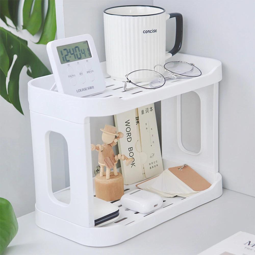 Double-layer Desk Organizer Rack Stationary Container Sundries Stand Pen Holder Cosmetic Storage Basket Office Kitchen Shelf