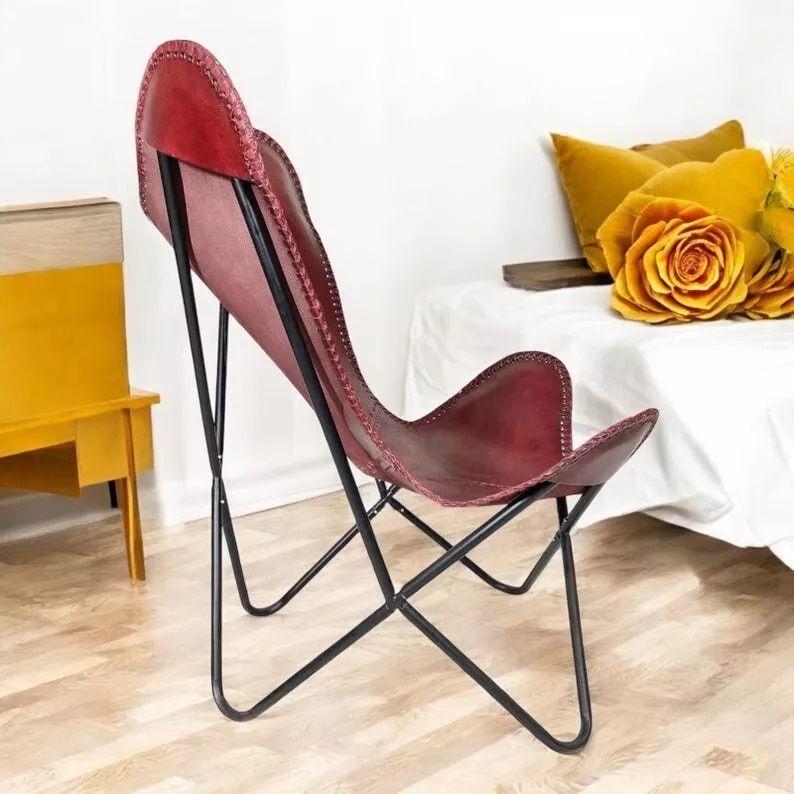 Vintage Lounge Accent Relax Arm Chair Folding Leather Butterfly Chair Retro