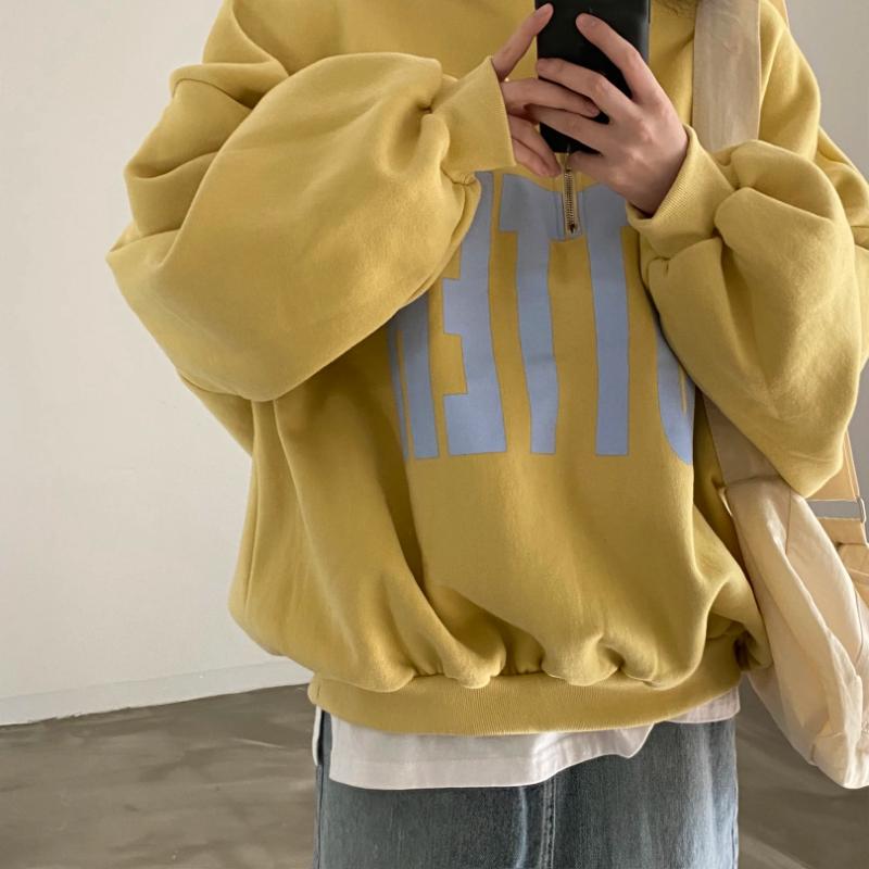 Koreanische Chic Y2k Lose Zip Up Pullover Frauen Herbst Dicken Stil Casual Brief Drucken Kleidung Neue Harajuku High Street Solide tops