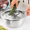 3 In 1 Drain Basket Ginger Grater Kitchen Gadgets Portable Stainless Steel Basin with