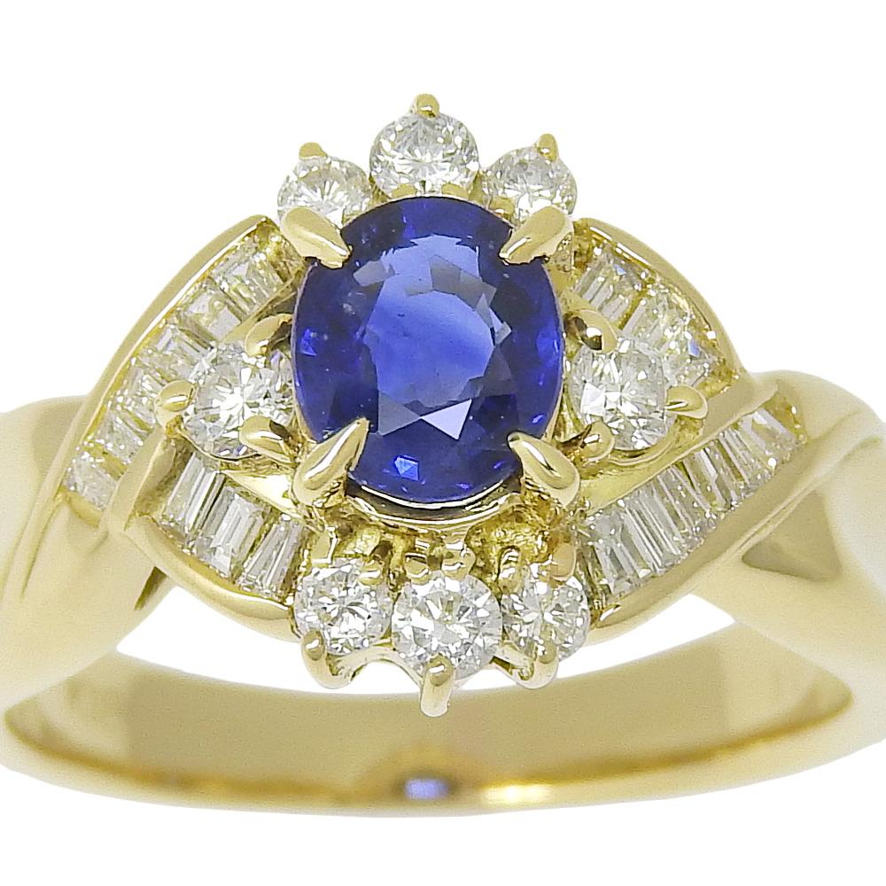 Ring K18 yellow gold/sapphire/diamond #4.5(US Size) 5g Women Used