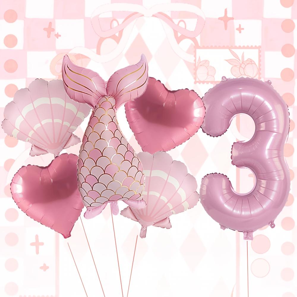 6 Stück Rosa Meerjungfrauschwanz-Ballon 32 Zoll Zahl 1-9 Ballon Meerjungfrauen-Themenballons Prinzessinnen-Geburtstagsparty-Dekorationen
