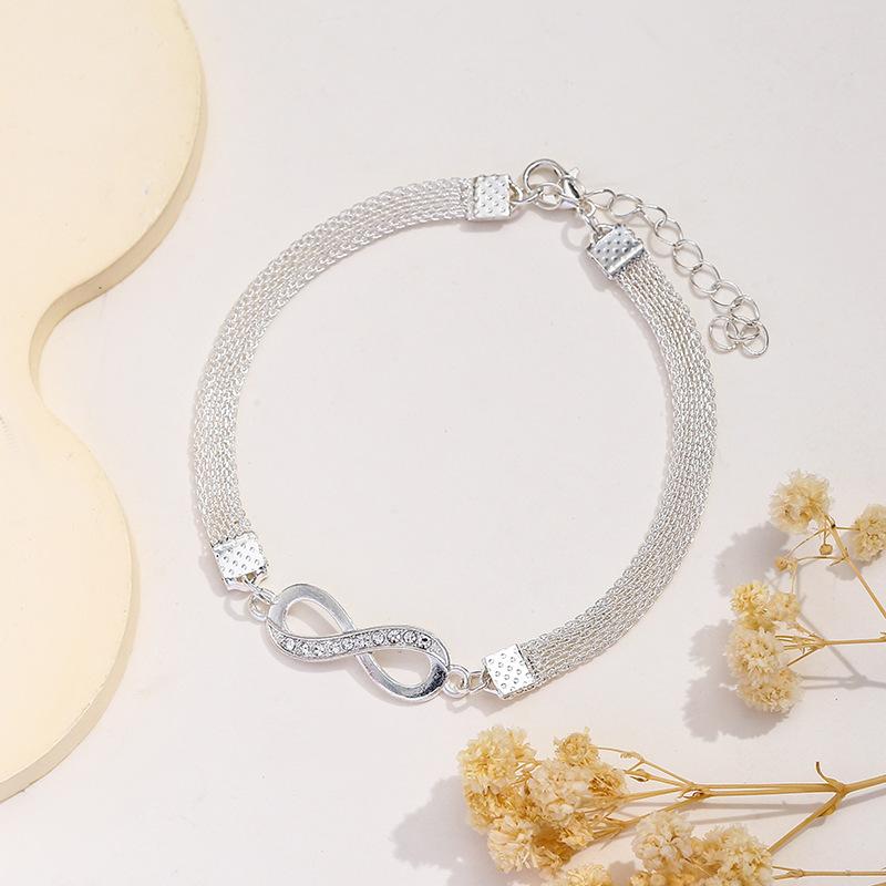 Fashion Rhinestone Lucky Figure 8 Infinity Symbol Anklet Exaggerated Personality Bright Foot Jewelry For Women