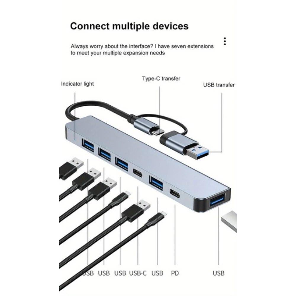 USB C Hub USB Hub 3.0, VIENON Aluminum 7 In 1 USB Extender, USB Splitter with 1 X USB 3.0, 4 X USB 2.0 and 2 X USB C Ports