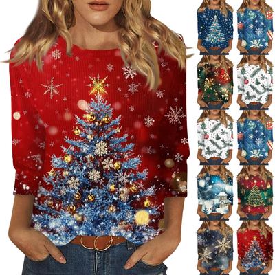 Γυναικείο Μόδα Casual Στρογγυλή Λαιμόκοψη Τρία Τέταρτα Μανίκι Χριστουγεννιάτικο Μπλουζάκι Τοπ με Εκτύπωση