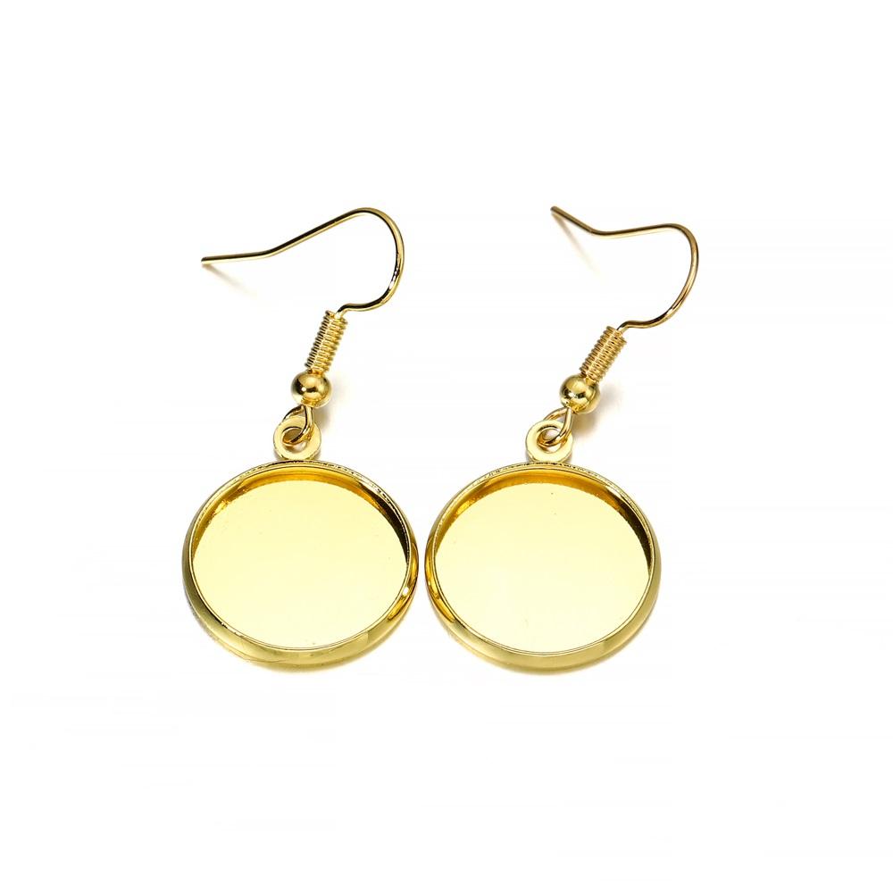 10pcs 10-25mm Tray Bezel Cabochon Earring Hook Blank Setting Round Pendant Ear Base Findings For DIY Glass Cameo Jewelry Making