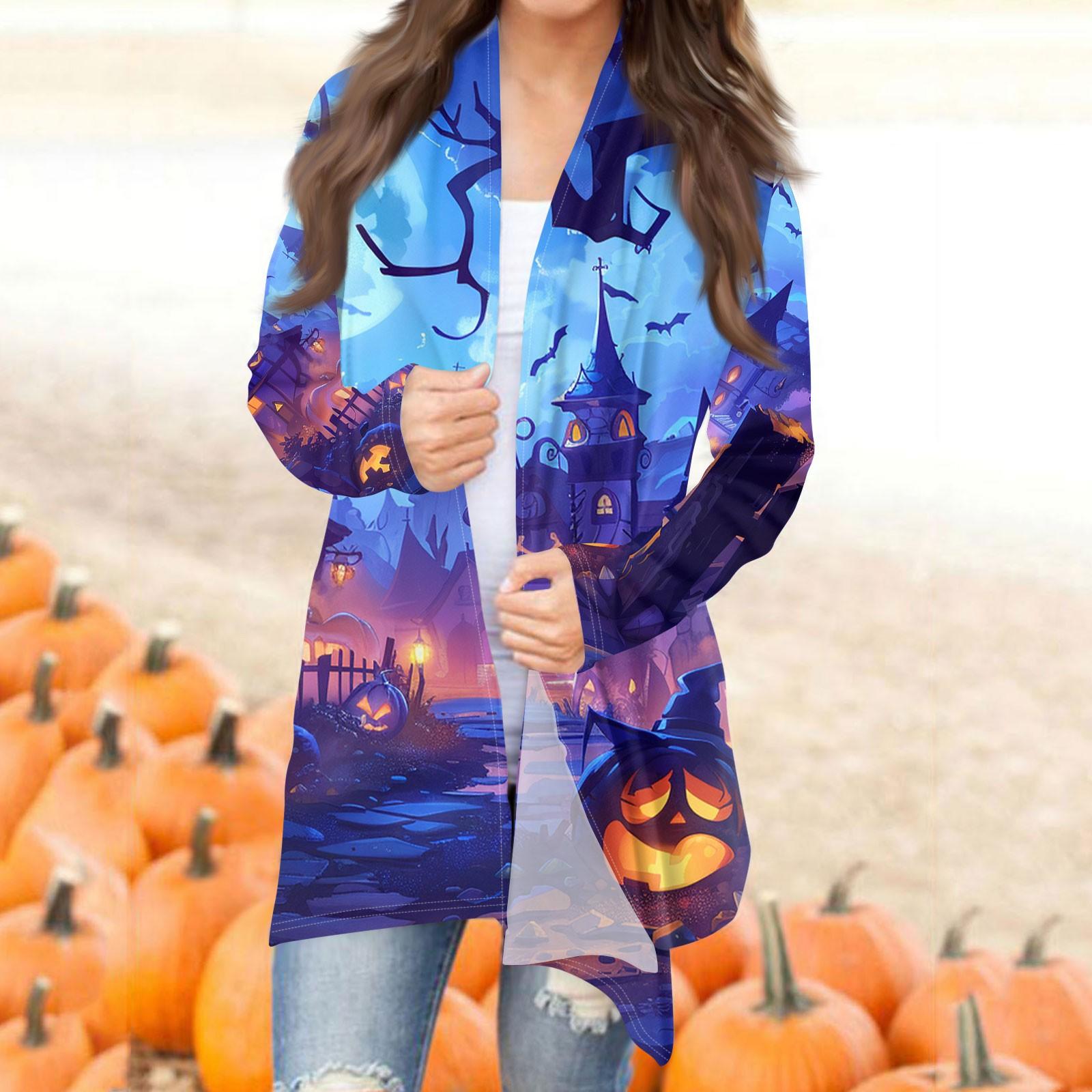 Женская модная повседневная куртка-кардиган средней длины с принтом на Хэллоуин — фото 6