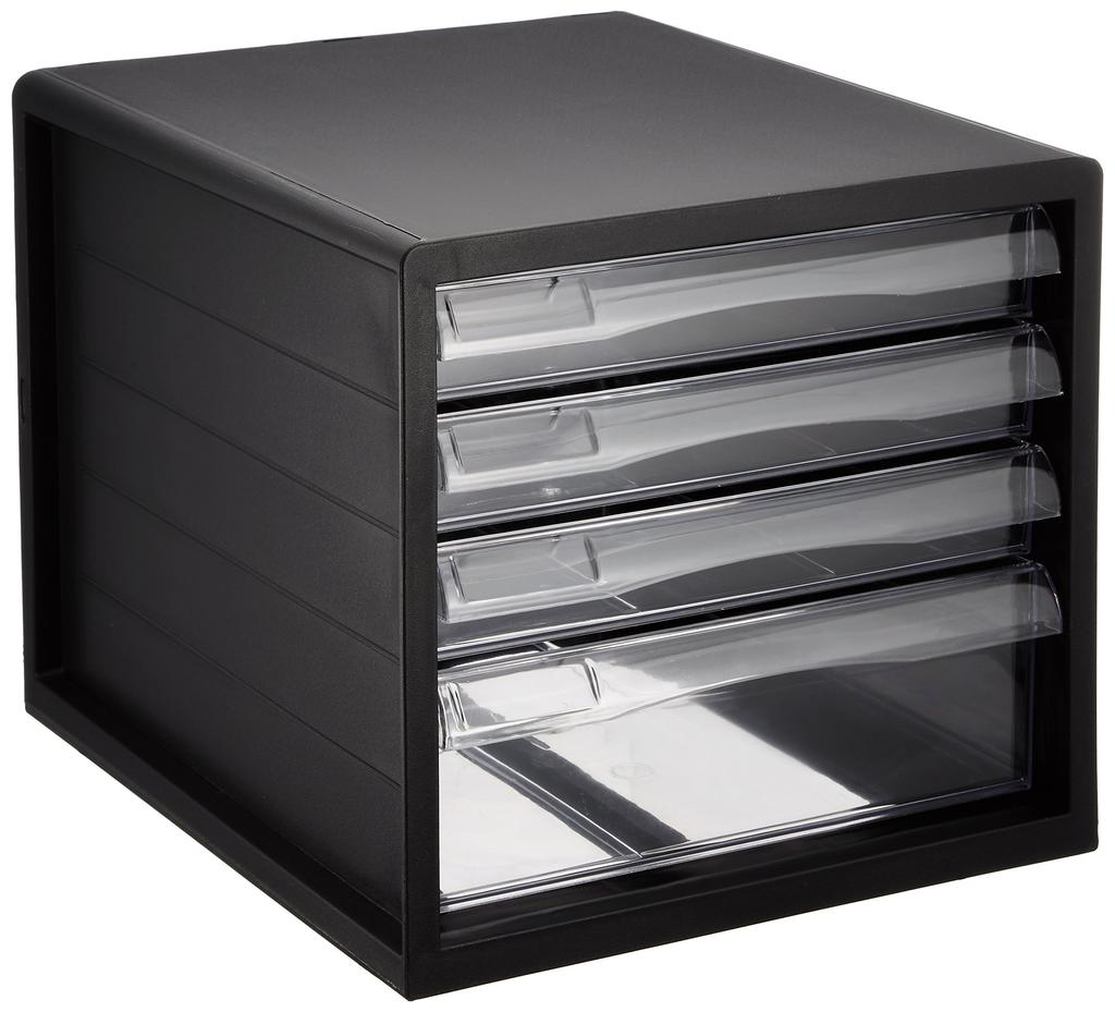 Nakabayashi A4 Letter Case, 4 Tiers (3 Shallow + 1 Deep), Black, A4E-04B