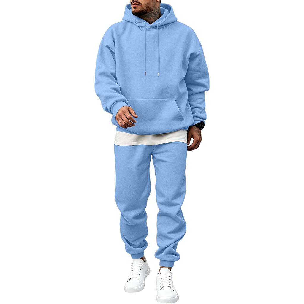Men's Hooded Sweatsuit Set with Loose Fit for Fall Winter Casual Athletic Wear
