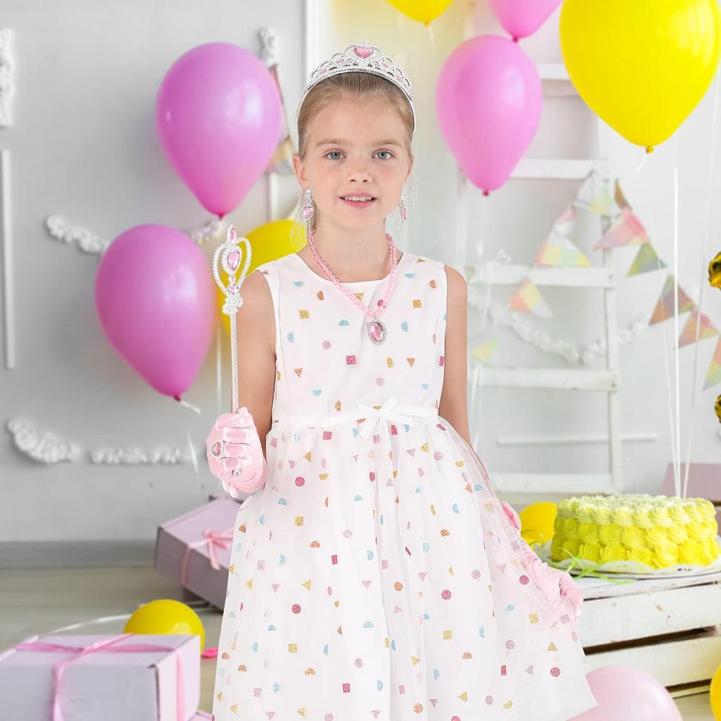 Princess Cosplay and Perfect for Princess Costume and Perfect Birthday Pink [koundeneko] 9-Piece Set Crown, Gloves, Wand, Ring, Necklace, Bracelet,