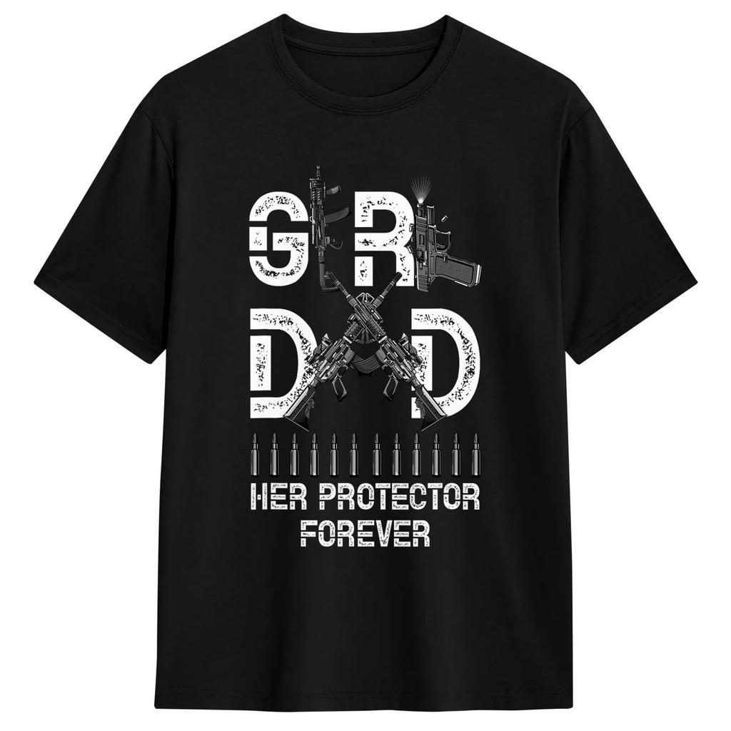 Unisexs Dad Of Girls Outnumbered American Flag Tshirts Cotton Tees Summer Awesome Short Sleeves Tshirt Crewneck Hipster Tshirt