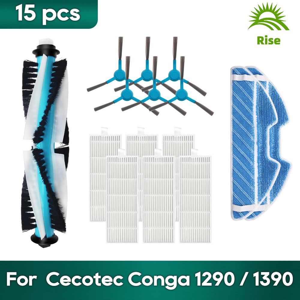 Compatible For Cecotec Conga 1290 / 1390 / 1590 Robot Vacuum Replacement Parts Roller Brush Rag Mop Cloth Hepa Filter
