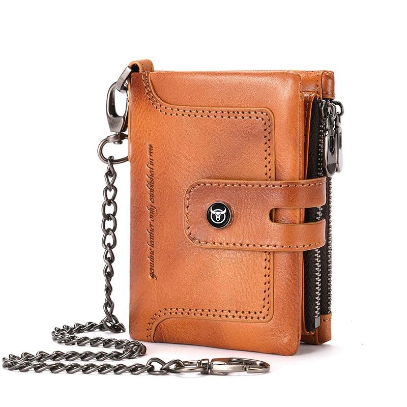 

BULLCAPTAIN Vertical Men s Genuine Leather Wallet with Zipper & Snap Closure - Multiple Card Slots коричневый
