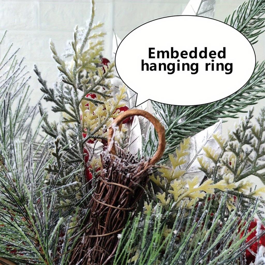 1Pc Artificial Christmas Teardrop Swag Christmas Wreath with Christmas Balls&Bow Large Garland Swag Ornament for Front Door Windows Wall Hanging Decor