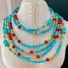 Vintage Artificial Turquoise Natural Chalcedony Collarbone Chain Necklace