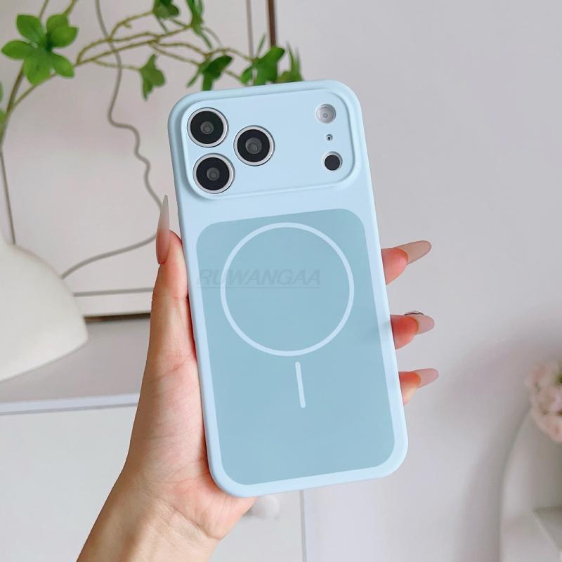 

Solid Color Frosted Soft Silicone For Magsafe Magnetic Wireless Charging Official Phone Case For iPhone 17 Pro Max 17 Pro Cover iPhone17 Pro Max небесно-голубой