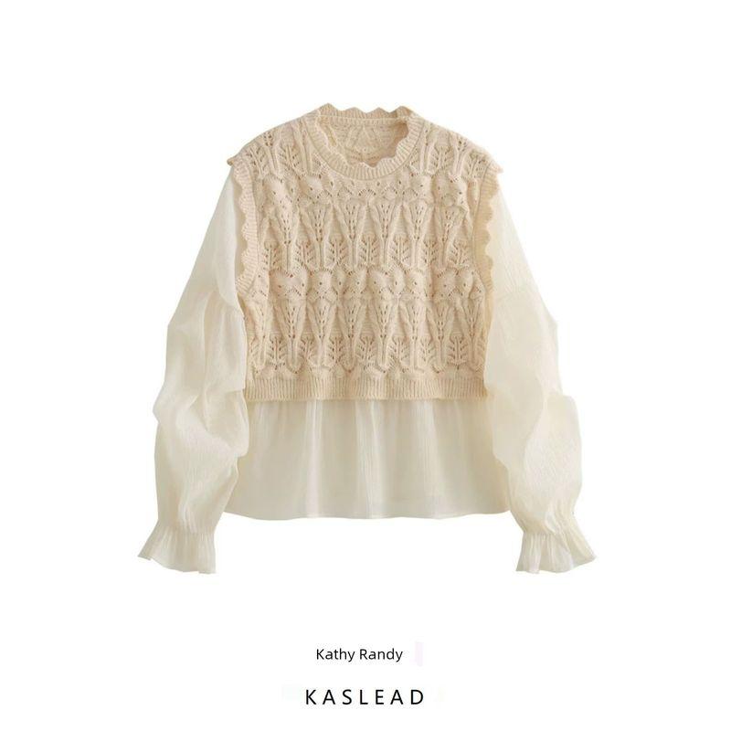 Kaslead Women's Clothing Fashion Style Splicing Pullover Sweater