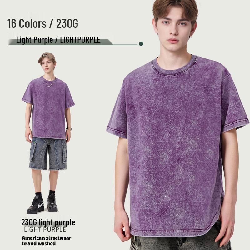 230g Tie-Dye Washed & Distressed European Crew Neck Drop Shoulder T-Shirt
